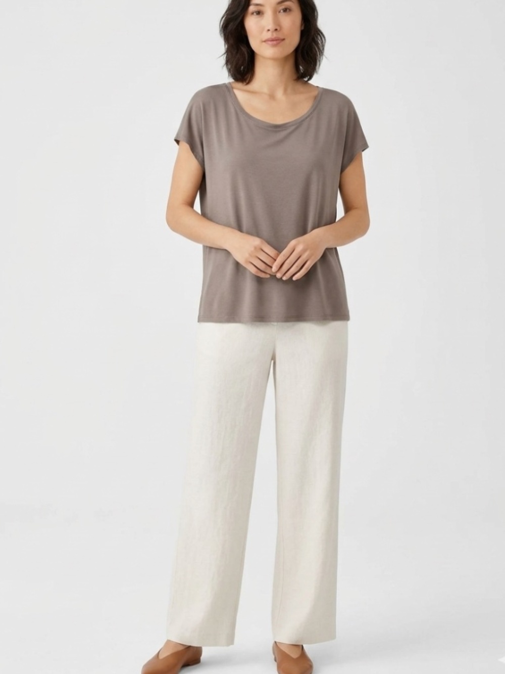 Eileen Fisher 100% Silk Knit Short Sleeve Scoop Neck Blouse Size Large